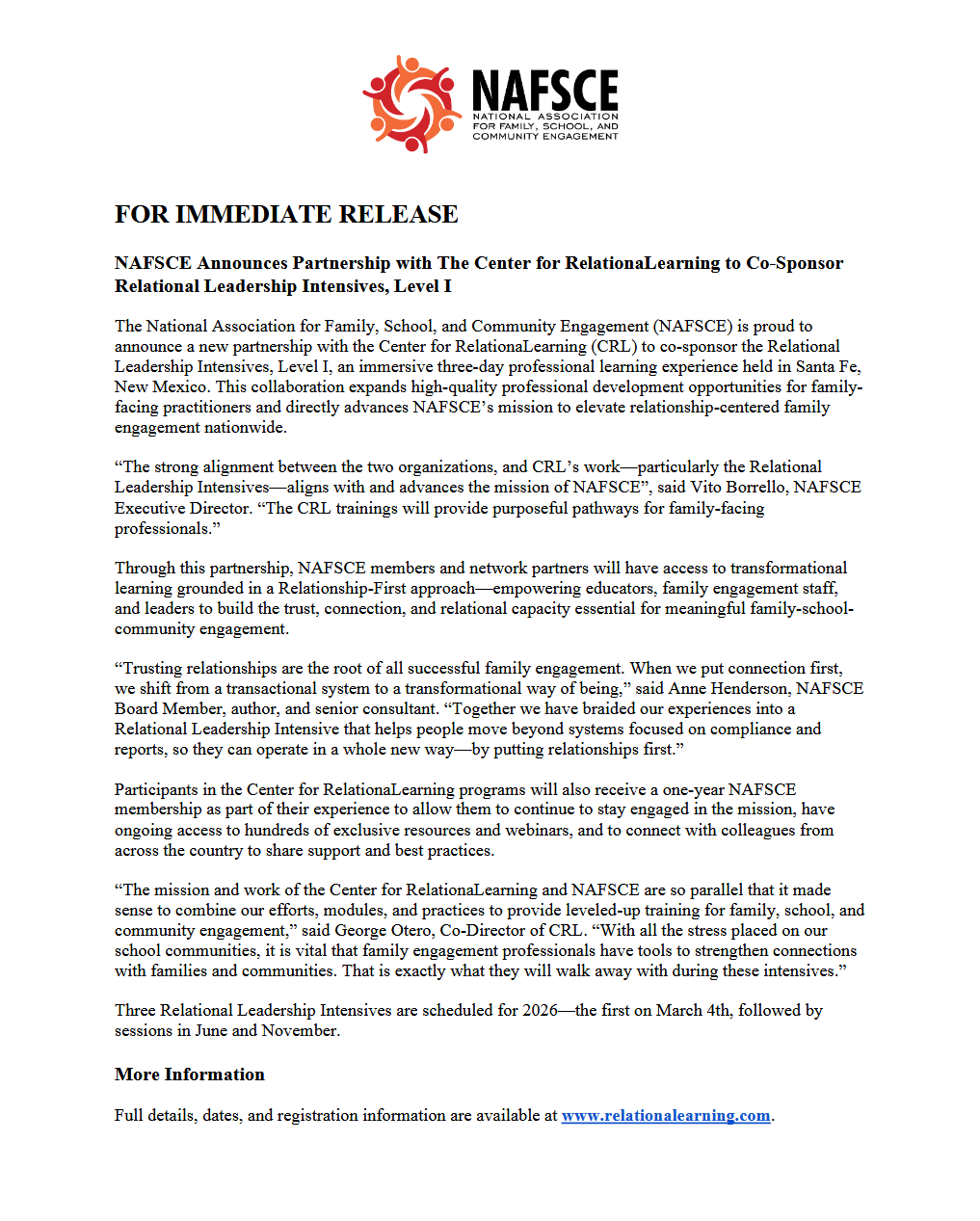 Relational Leadership Intensive Flyer Santa Fe, New Mexico