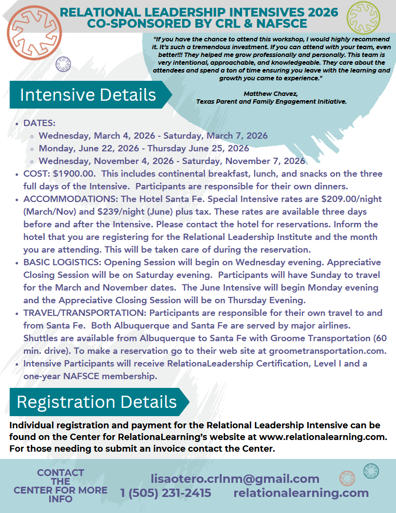 Relational Leadership Intensive Flyer Santa Fe, New Mexico