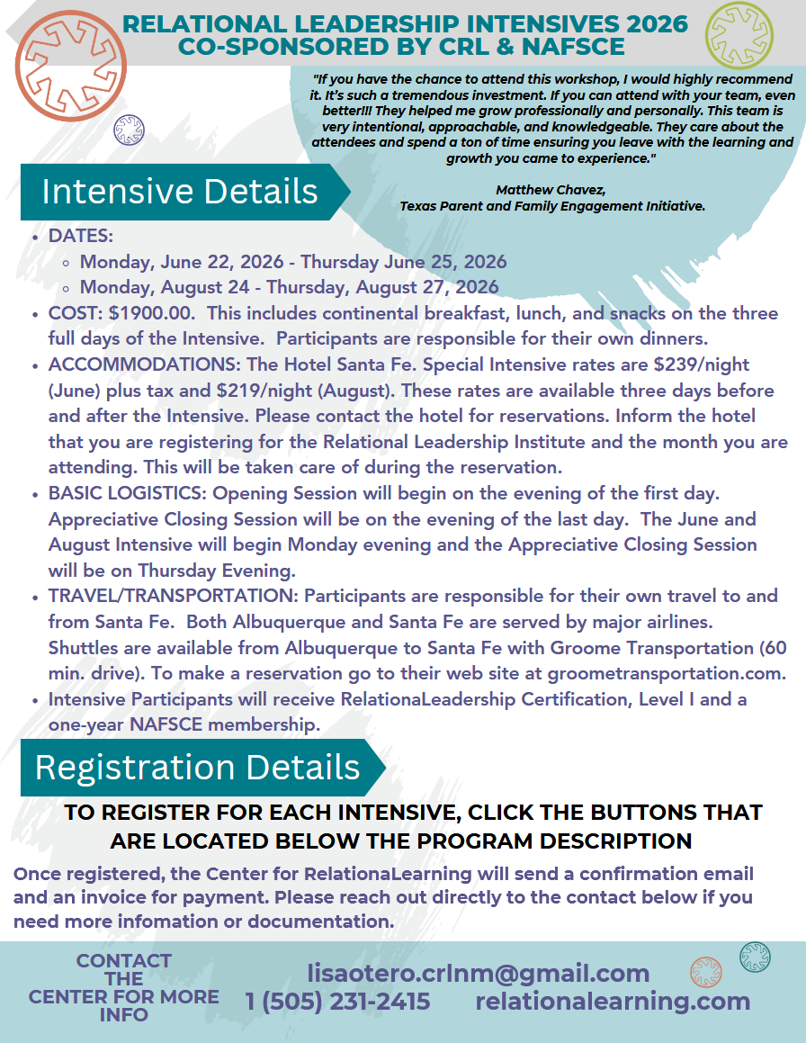 Relational Leadership Intensive Flyer Santa Fe, New Mexico